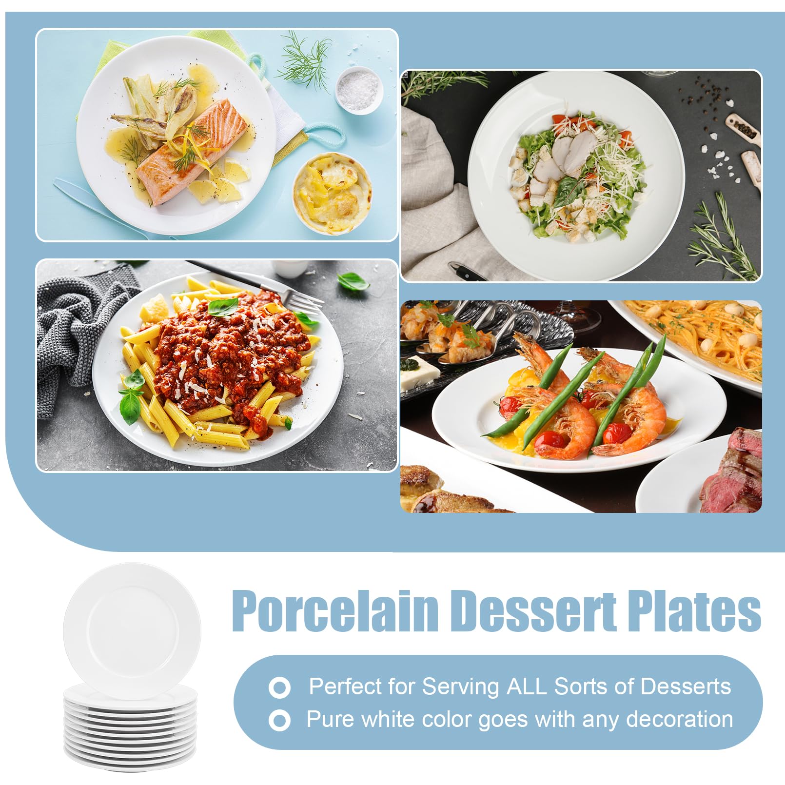 12 platos de postre de porcelana, platos pequeños para aperitivos, platos blancos pequeños de 6 pulgadas, platos pequeños para aperitivos, platos de ensalada blanca, juego de platos de