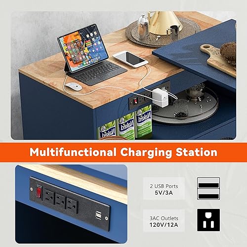 Miniatura 49 de LUMISOL Carrito de isla de cocina con ruedas de bloqueo con 2 cajones y 4 gabinetes, isla de cocina rodante con estantes ajustables, mesa de madera