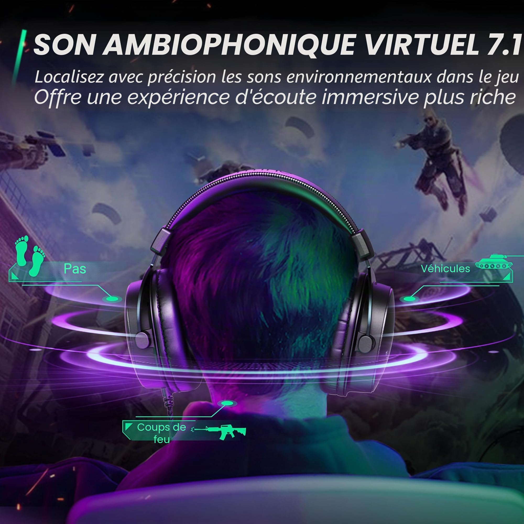 FIFINE Casque Gamer PC, Casque Gaming avec Micro pour PS4 PS5 Xbox Switch, avec Son Surround 7.1, Microphone détachable, boîtier de Commande, Prise Casque 3,5 mm