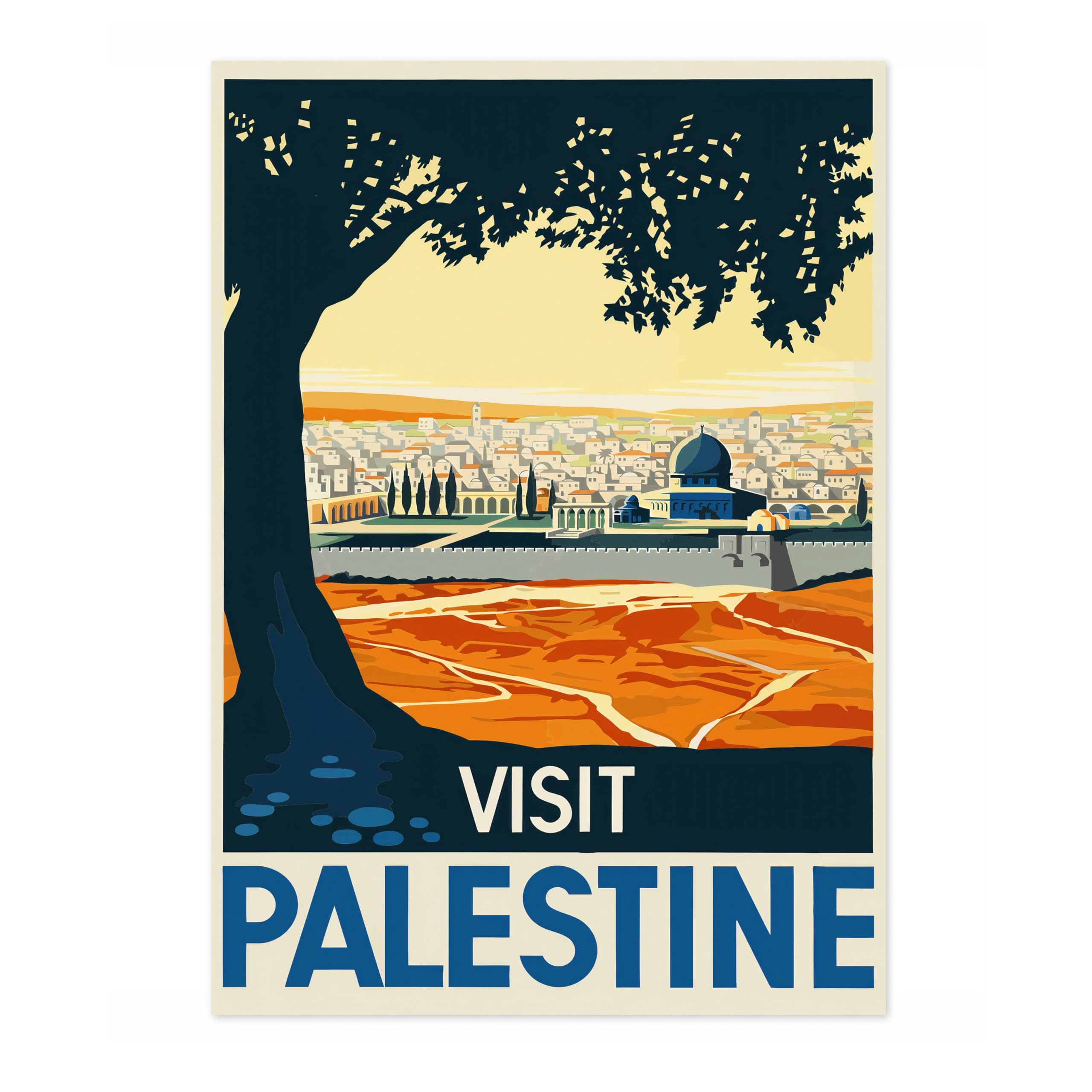 Animato Visit Palestine Vintage Travel Poster, Retro Tourism Print, Popular Attractions Around The World, Postcard Home Decor