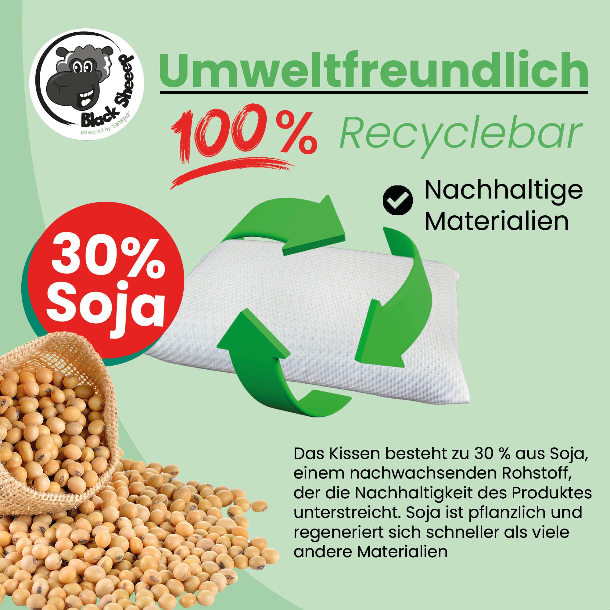 Black Sheeep Flora Classic Schlafkissen 40x80 – Ergonomisches Memory-Schaum Kopfkissen mit 30% Soja-Anteil, allergikerfreundlich, Nackenstützkissen (Standard-Kissen)