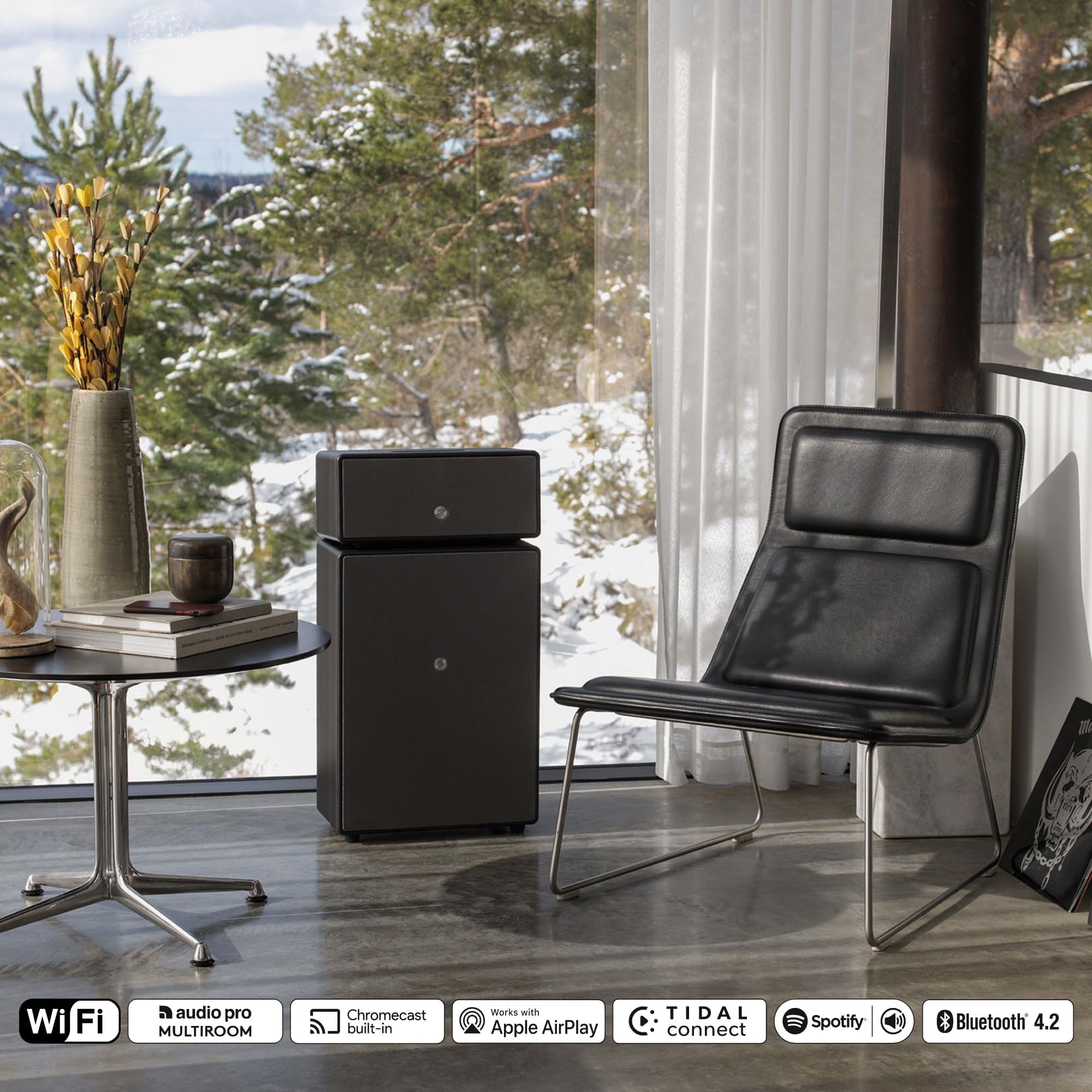 Audio Pro Potente Cassa Wireless Bluetooth e Wifi Multiroom - Grande Speaker Portatile con AirPlay2, Google Cast, Spotify Connect e HiFi - 6 Pulsanti Predefiniti - Volume Alto Drumfire II - Nero