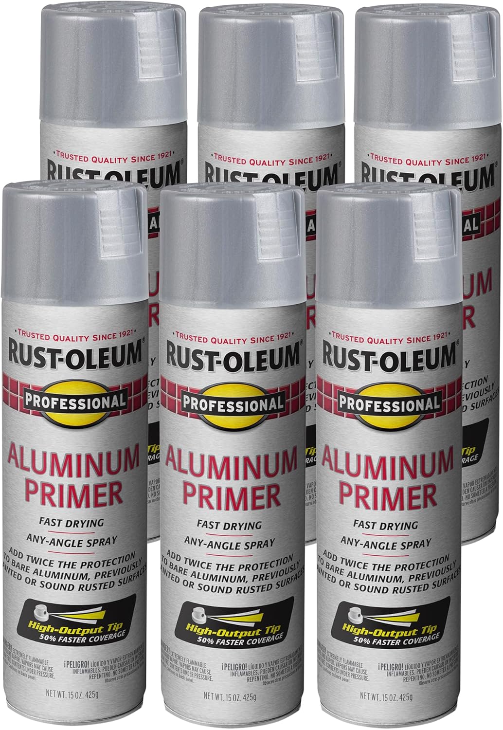 Rust-Oleum 254170-6PK Professional Aluminum Primer Spray, 15 oz, Flat White, 6 Pack