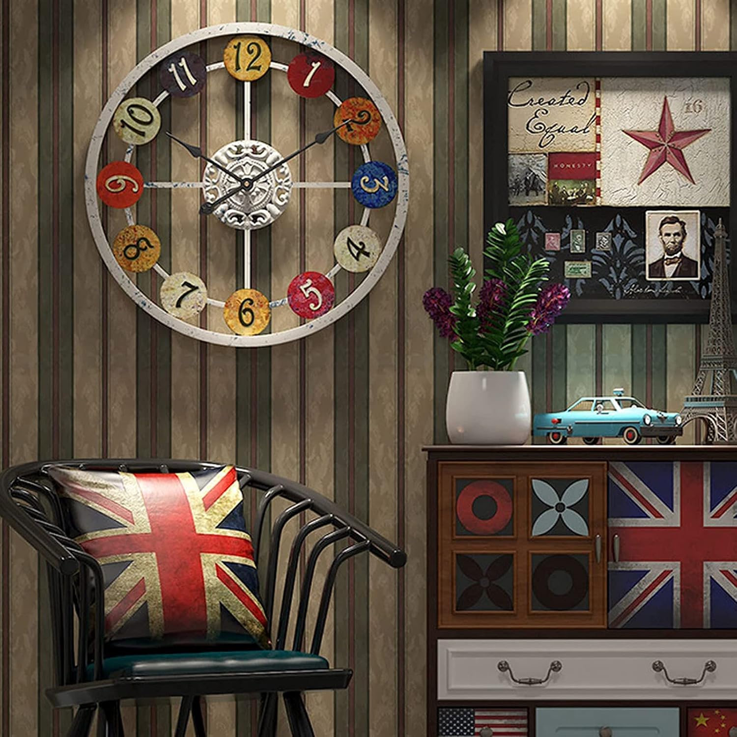 Outdoor Garden Wall Clock Large Creative Simple Garden Wall Clock Silent Antique Wrought Iron Outdoor/IndoorClock Round Metal Clock for Indoor Walls Garden