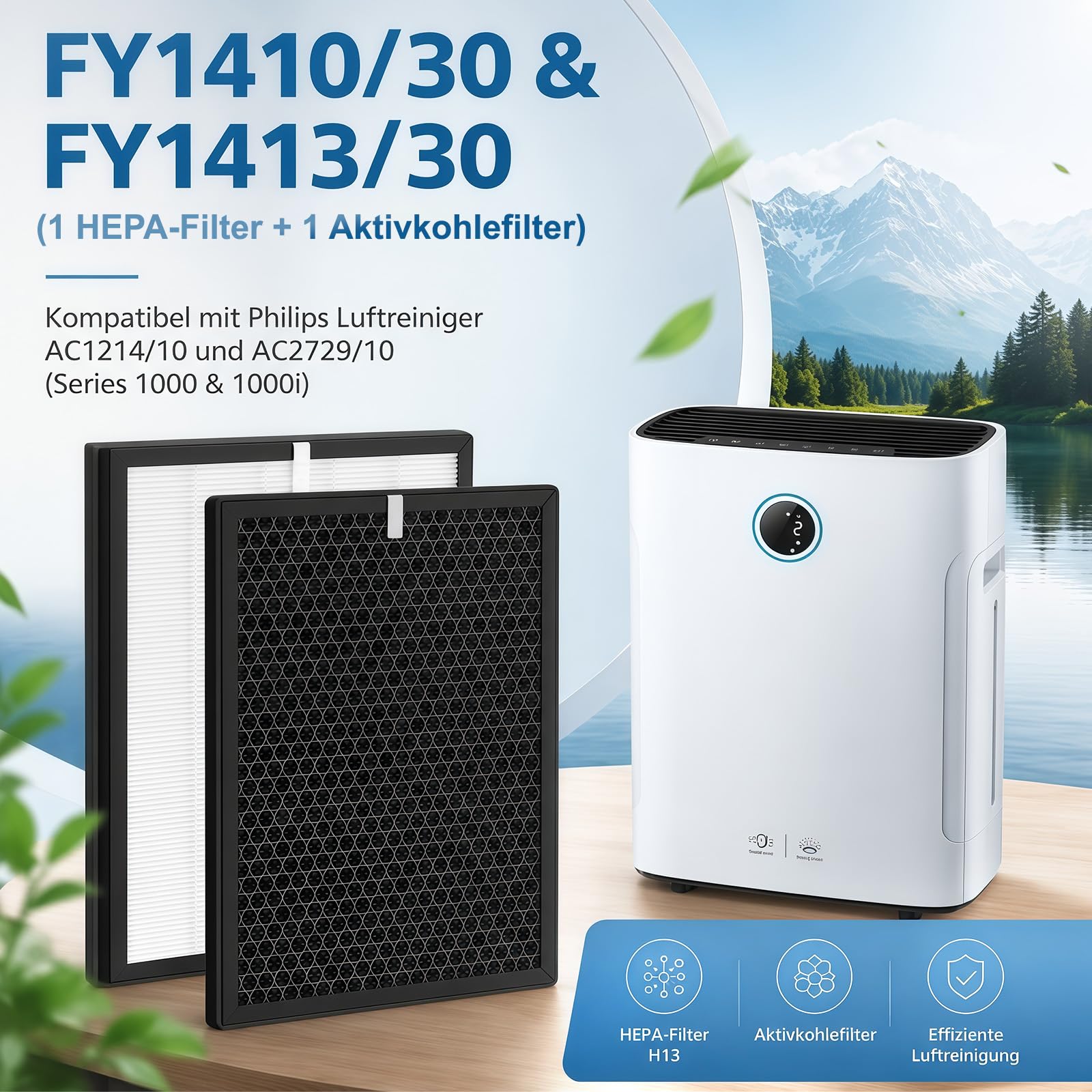 4 Stück Ersatzfilter Kompatibel mit Philips 2000 2000i Series AC2729/10 2-in-1 Luftreiniger und Luftbefeuchter FY1413 FY1410 Ersatz HEPA Filter FY2425 Befeuchtungselement