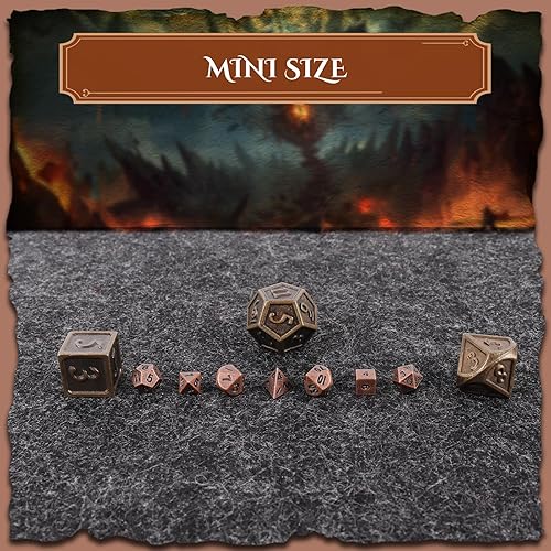Miniatura 6 de Mini juego de dados DND dorados, juego de dados pequeños de metal DND con llavero DND, juego de dados mini DND portátil duradero, funda de soporte