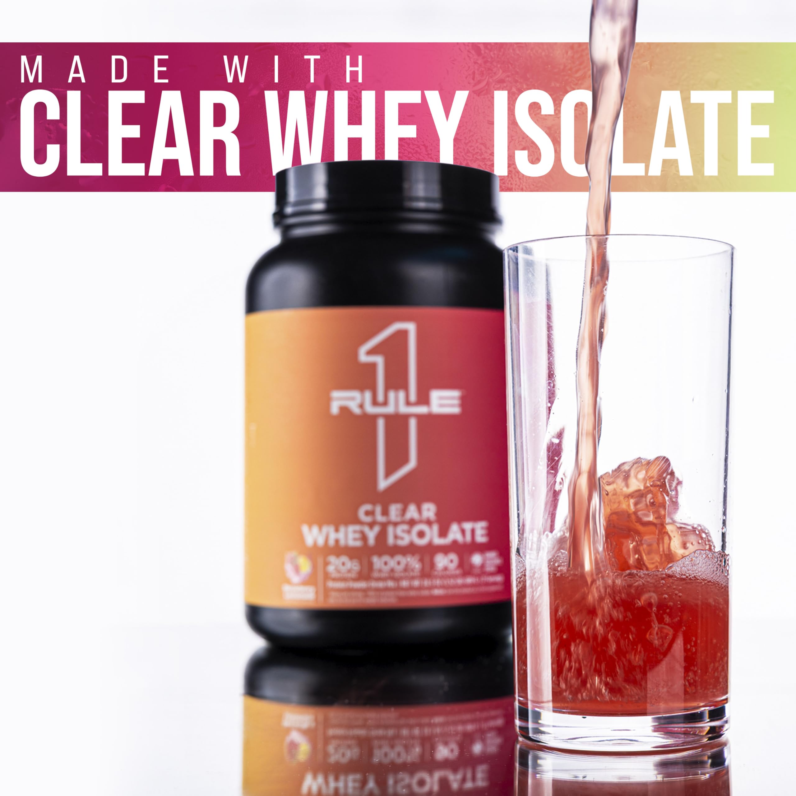 Rule One Proteins Isolat transparente: 20 g de proteína aislada de suero, más de 9 g de AAA, 300 mg de minerales electrolíticos, 90 calorías, sabor ligero, crujiente y refrescante (27 porciones).
