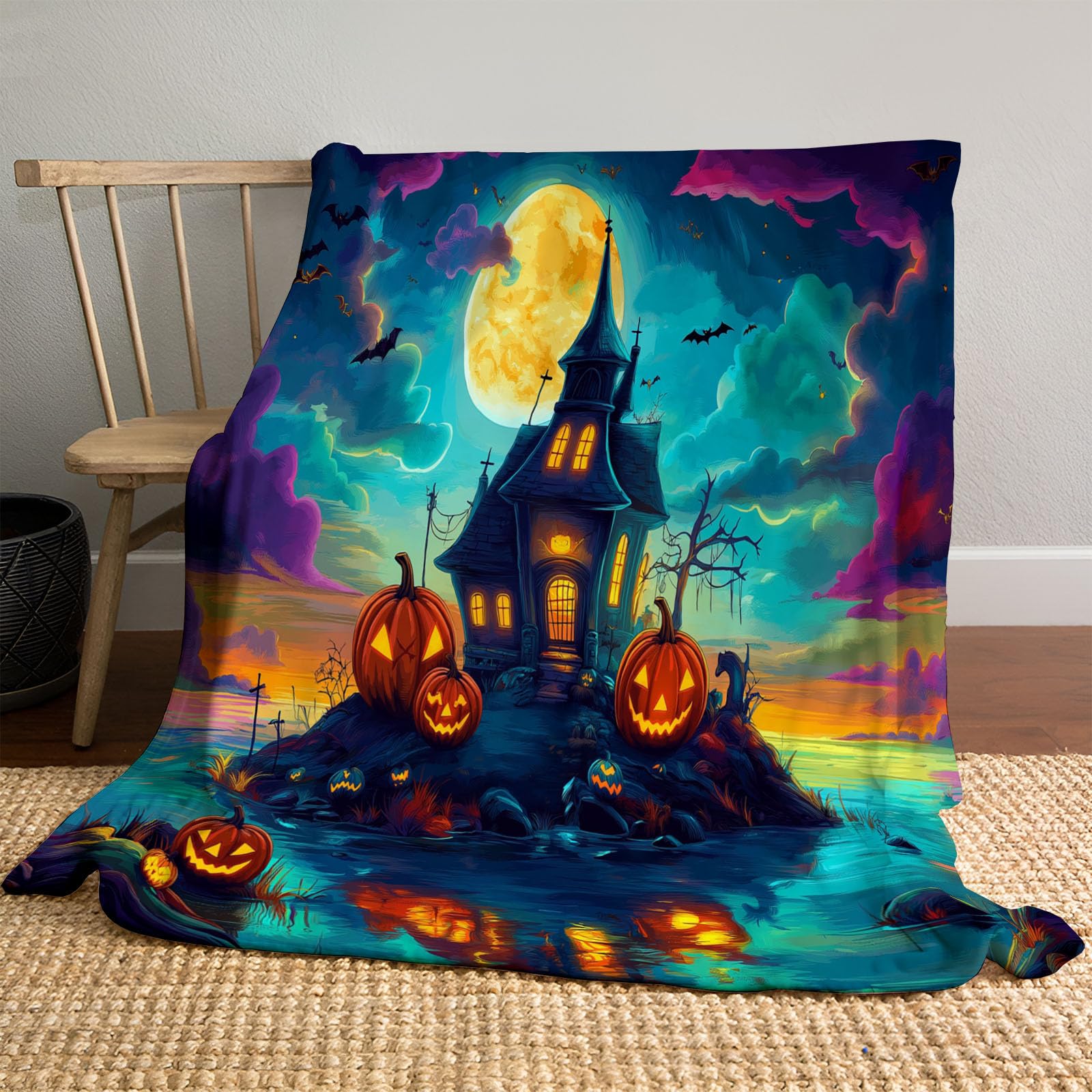 Couverture Halloween 150x200cm plaid violet style gothique champignon