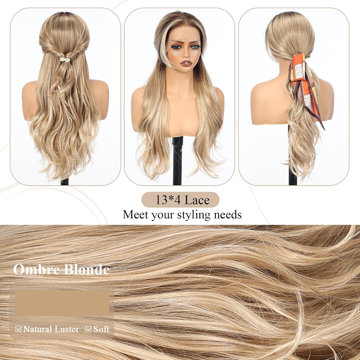 Dirty Blonde Synthetic Lace Front Wig, 13x4 HD Lace Layered Body Wave Glueless Wig with Dark Roots, Old Money Styler Natural Looking Fake Human Hair for Women 26IN