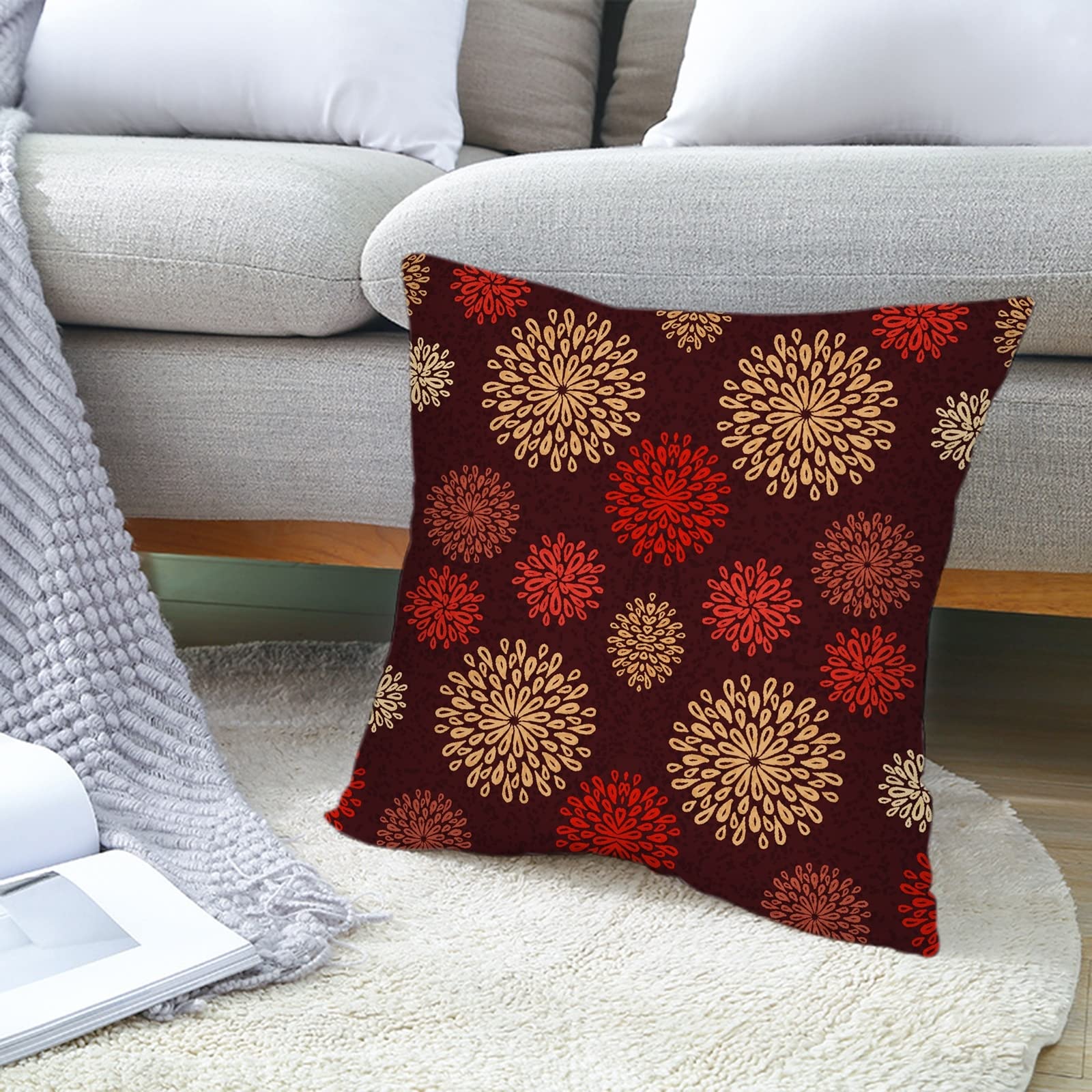 Set 2 Federe Per Cuscini 50x50 Cm Floreali Lino Impermeabile - Rosa E Rosso Vino Per Esterno, Divano, Giardino, Bohémien - 2