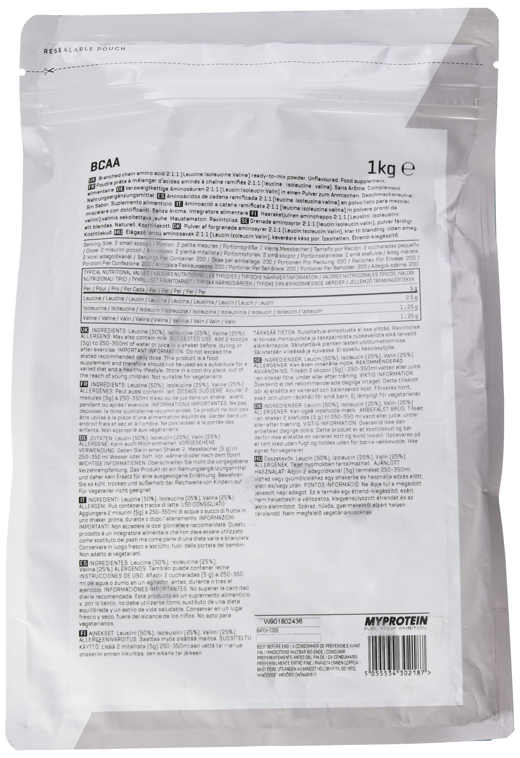 Myprotein BCAA Unflavoured, 1er Pack (1 x 1 kg)