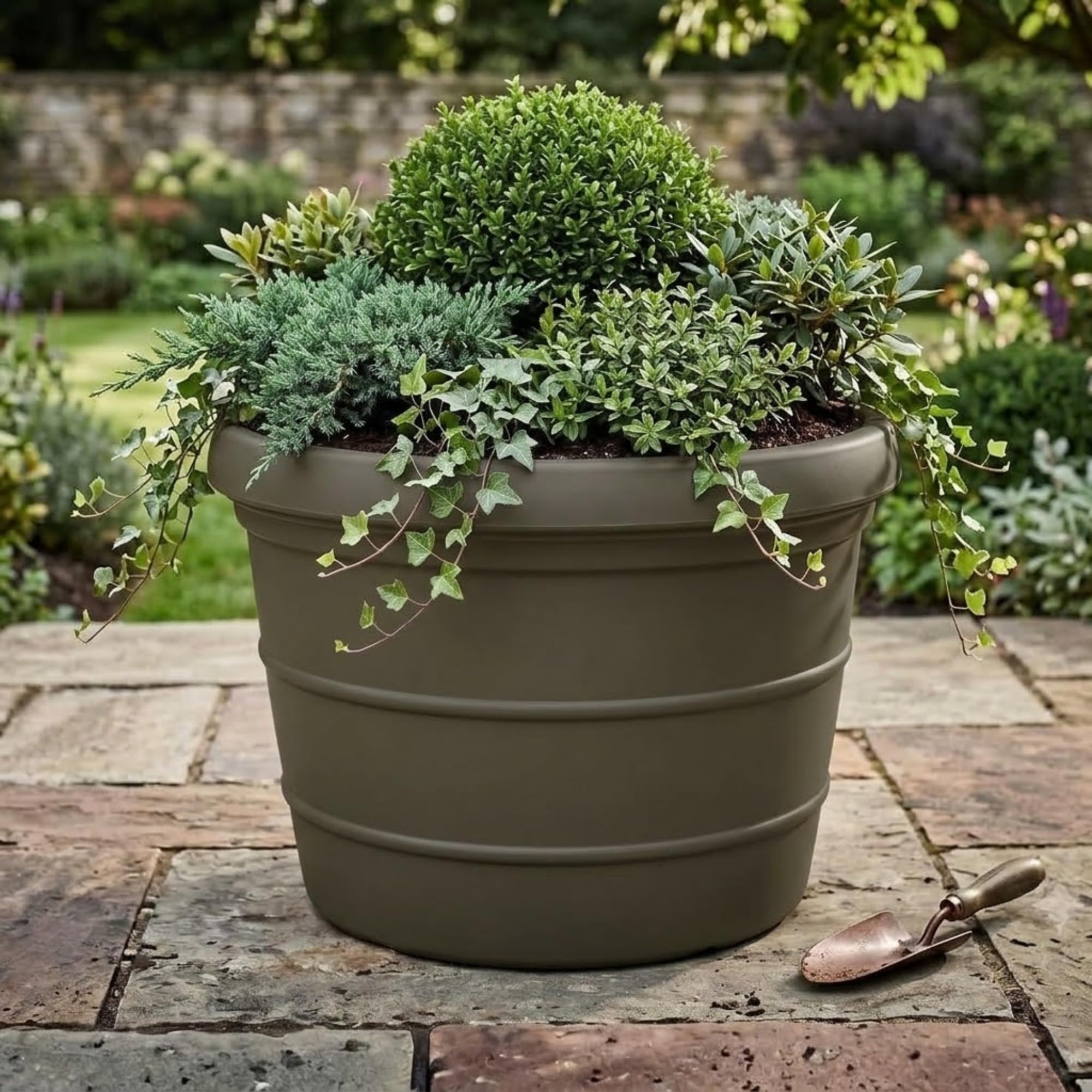 Trifibre 86cm Rotomoulded Large Planter (275L) - Frost-Proof Clay Effect | Heavy-duty classic plastic plant pot with 275L capacity, frost-proof and UV-resistant, ideal for gardens and patios.