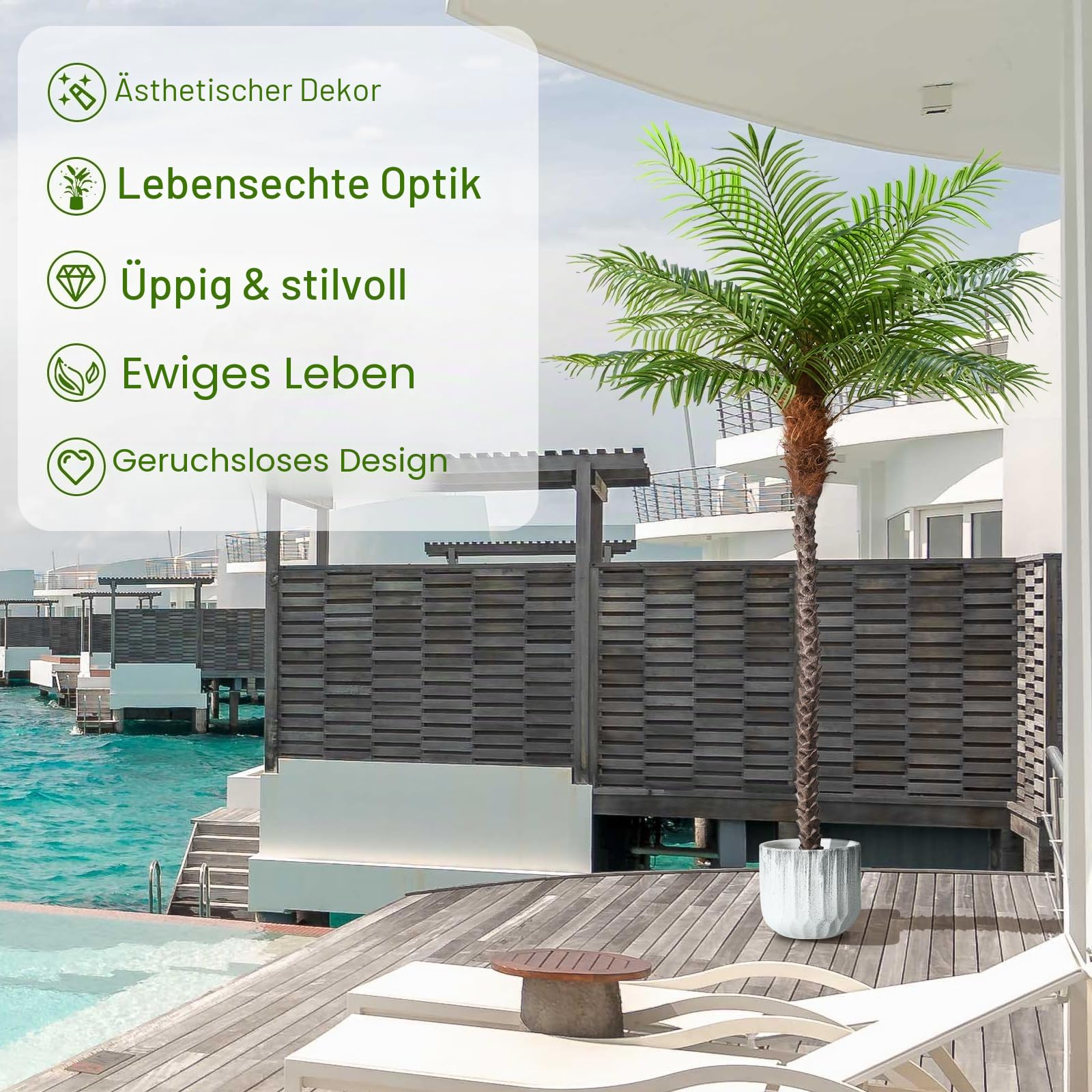 Künstliche Kokospalme 240cm kunstpflanzen groß wie echt, UV-beständig kunstbaum groß, für Haus Wohnzimmer Schlafzimmer Büro Balkon Garten Decor Künstliche Pflanzen (2 Stück)