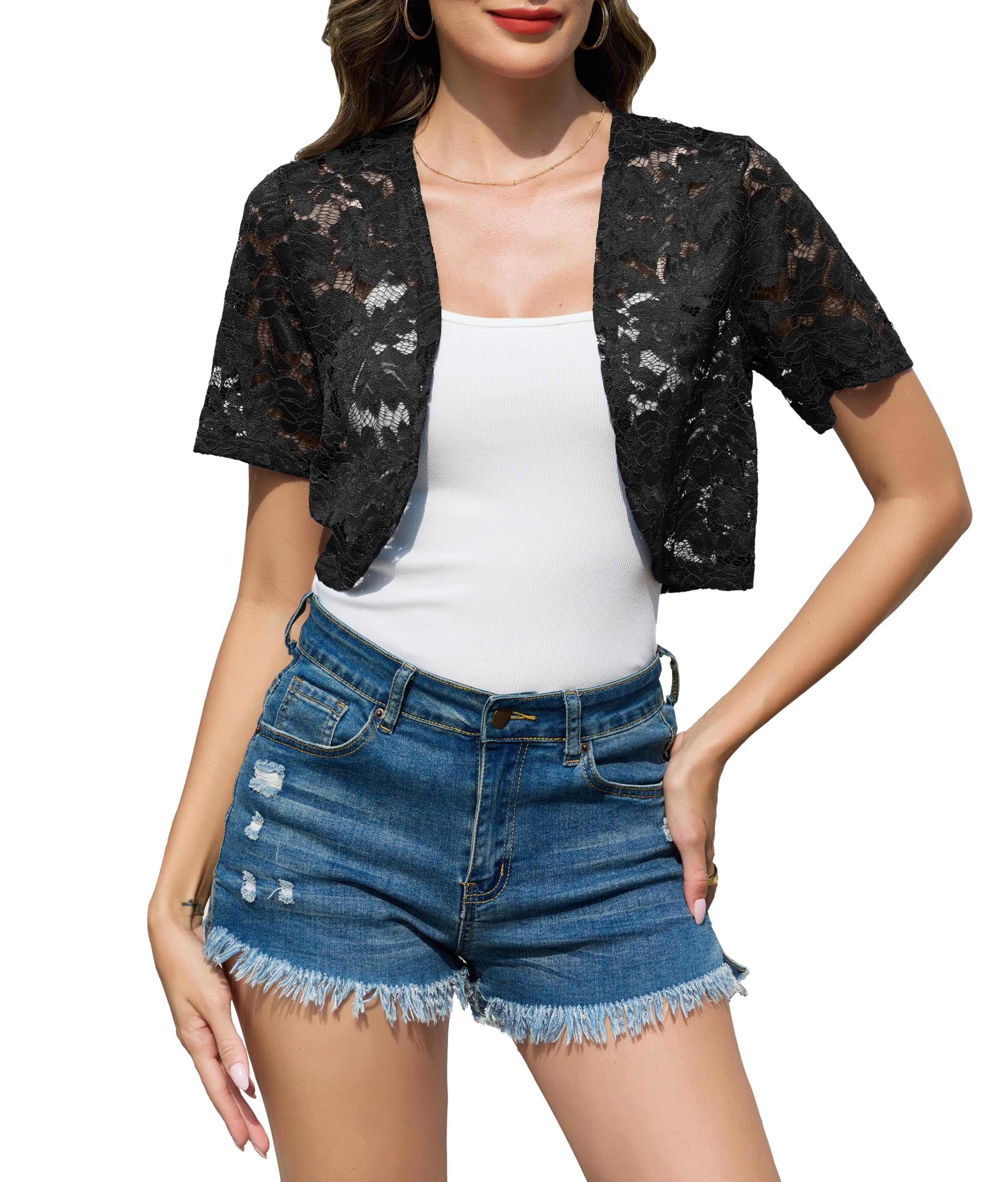 Sopesil Coprispalle Donna in Pizzo Bolero Elegante per Cerimonia con Manica Corta Cardigan Corto Estivo per Tempo Libero Taille S-XXL