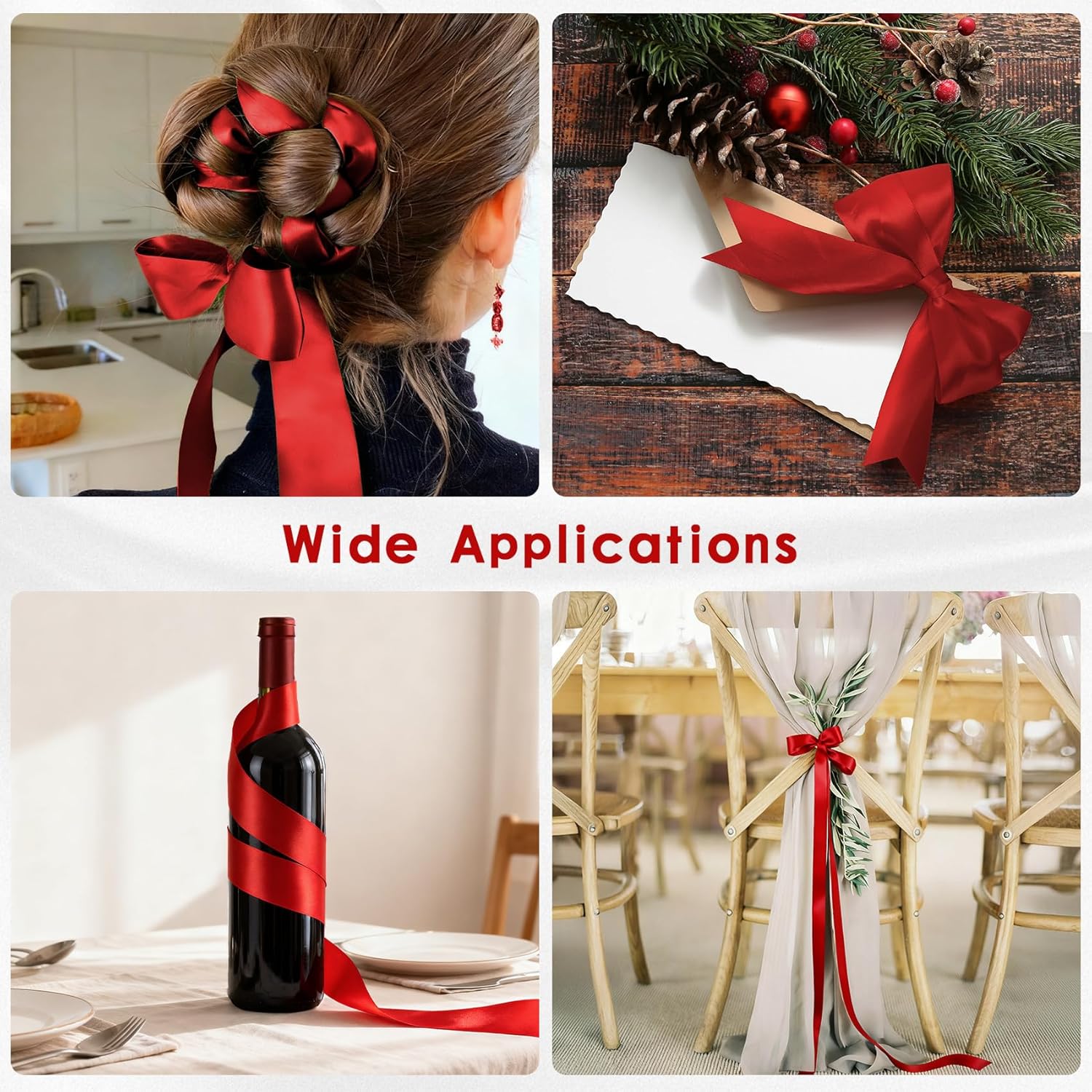 1-1/2 Inches Wide 100 Yards Red Satin Ribbon for Gift Wrapping Christmas Ribbon Solid Fabric Red Ribbons for Christmas Tree DIY Craft Hair Bows Making Flower Bouquets Wedding Valentines - Image 7