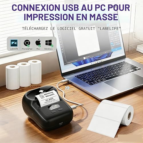 Phomemo M110 Etiqueteuse Bluetooth, imprimante Etiquette Autocollante | Imprimante thermique Etiquettes pour Écoles, Foyers, Bureaux, Entreprise, Codes Barres et QR, Logos, avec 5000+ modèles, Noir - 7