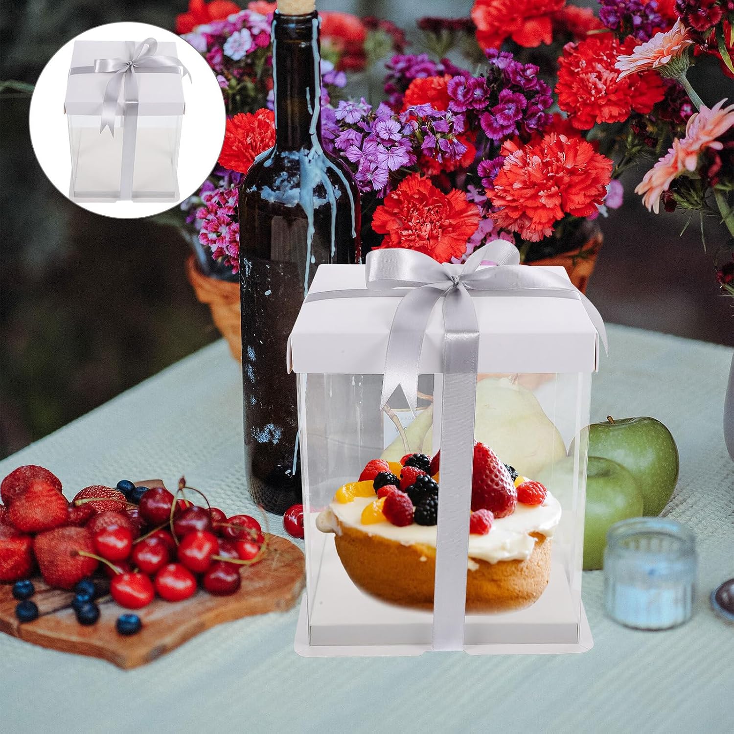 5pcs 4-inch Square Birthday Cake Boxes with Lids Portable Bakery Cake Carriers Decorative for Party and Use