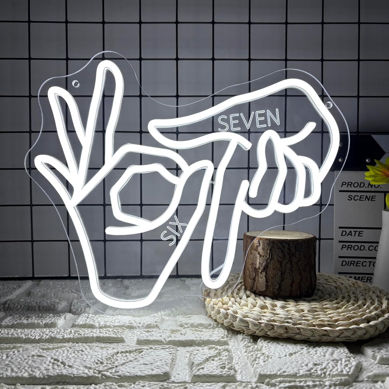 Mutank Six Seven Hands Gesture Neon Sign, USB Powered LED Dimmable, for Rock Music Bar Party Sign Man Cave Game Room Dorm Room Aesthetic(13.3 * 11 In)