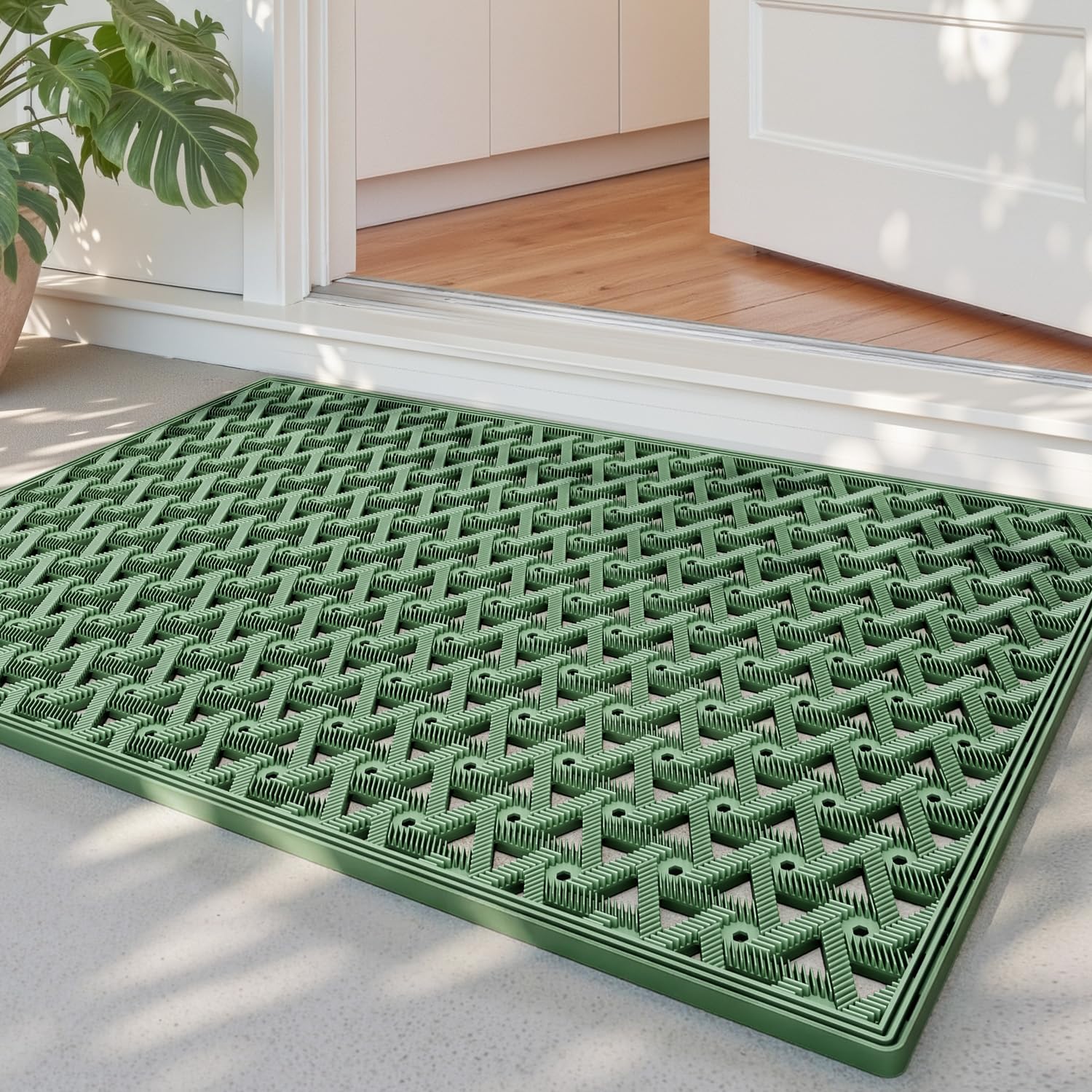 DEXI Fußmatte, Schmutzfangmatte rutschfeste, Wasserdicht mit Drainagelöchern, Flache Eingangsmatte für Haustür, Terrasse & Garten