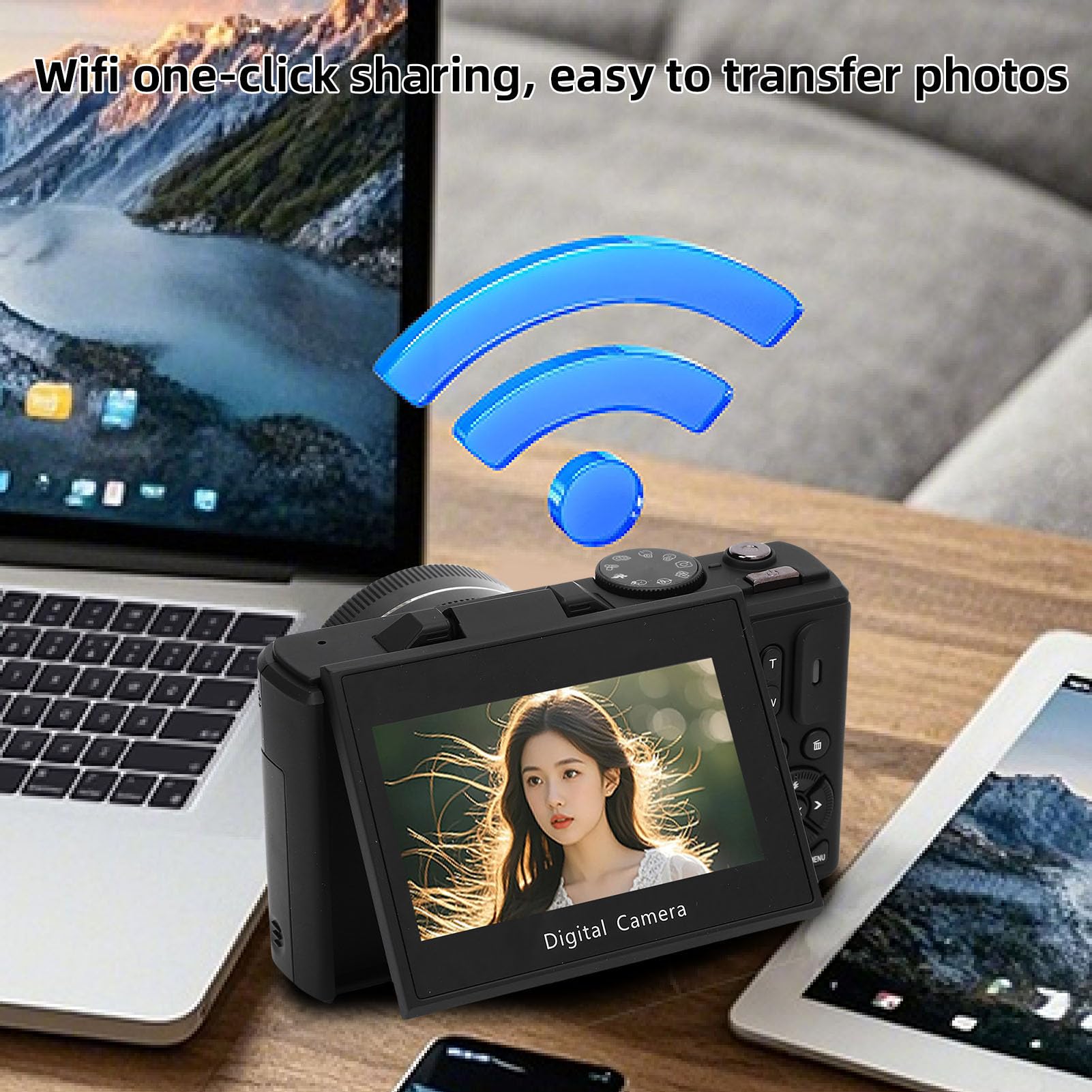 Appareil Photo Numérique, 5K 75MP, Autofocus, WiFi, Vidéo, avec écran 3 Pouces Orientable à 180°, Zoom Numérique 18x, Compact, pour Garçons, Filles et Enfants (32GB)
