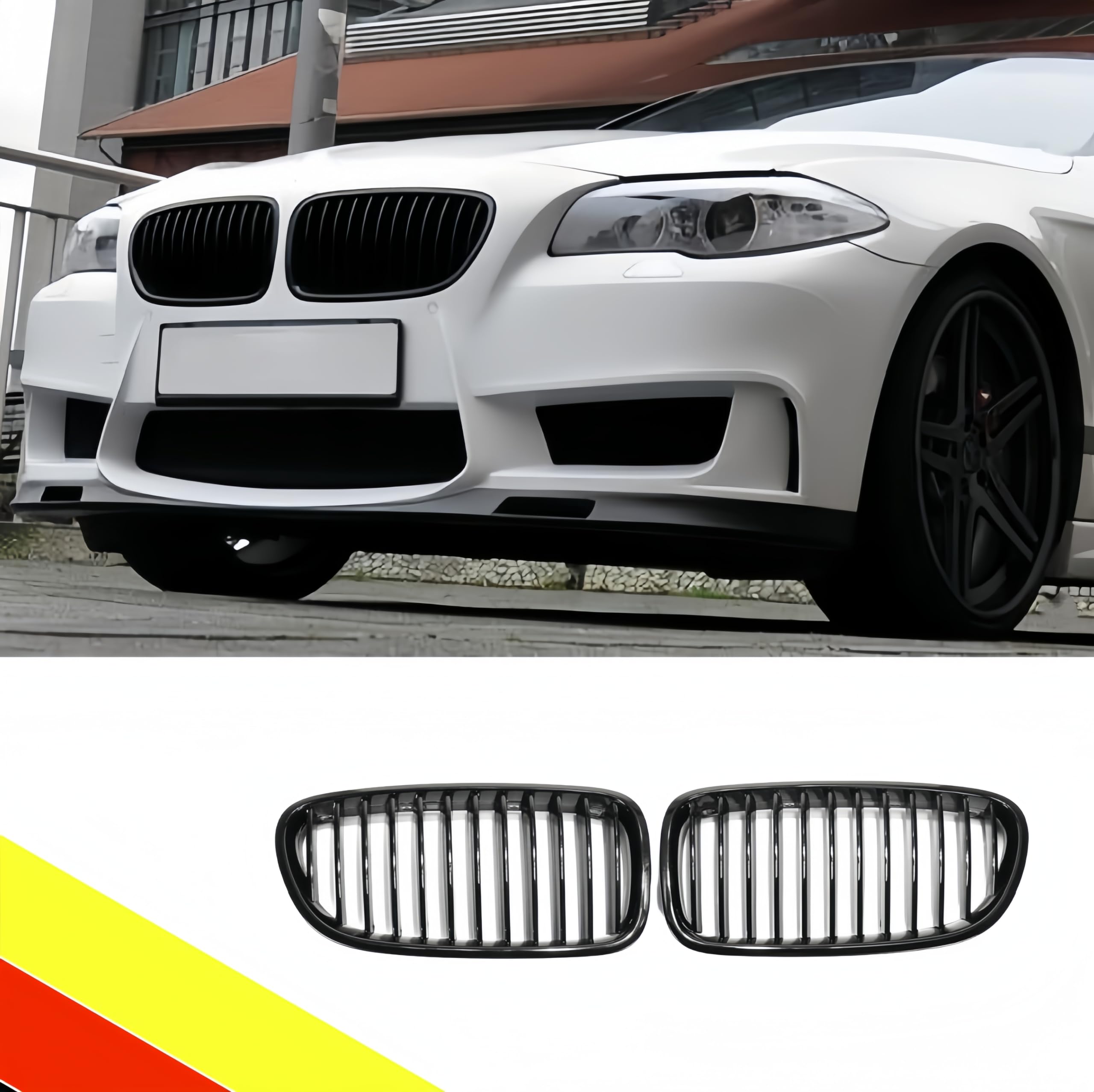 POETRYXIAO Grille de Radiateur Rein Sport Noir Brillant Pont Unique pour Série 5 F10 F11 M5 2010-2017, adapté au tuning