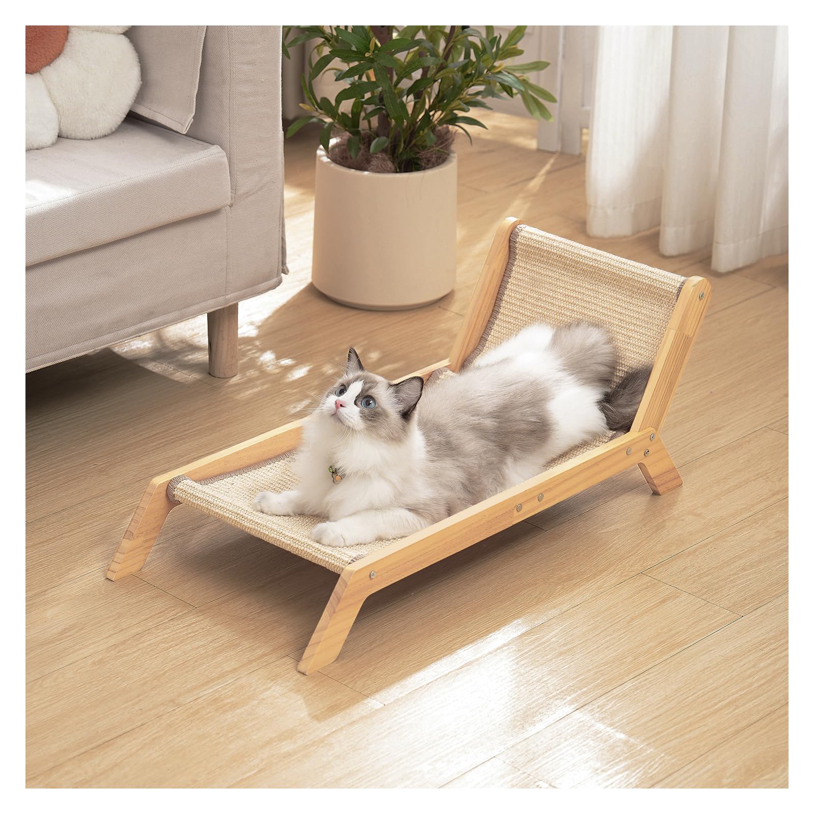 Avont Sisal Cat Scratcher Bed for Indoor Cats, Solid Wood Scratching Lounge