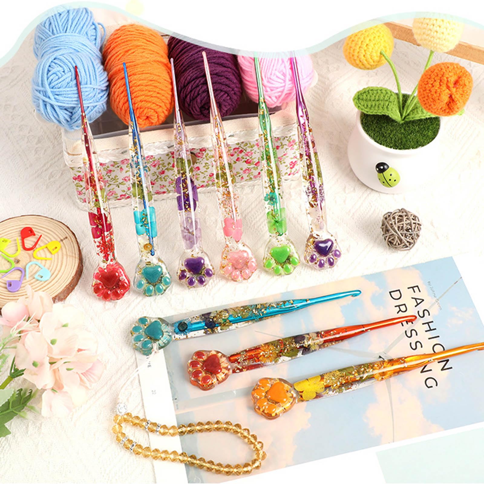 Collection complète de crochets avec de jolies pattes de chats imprimées et des sondes en métal en résine