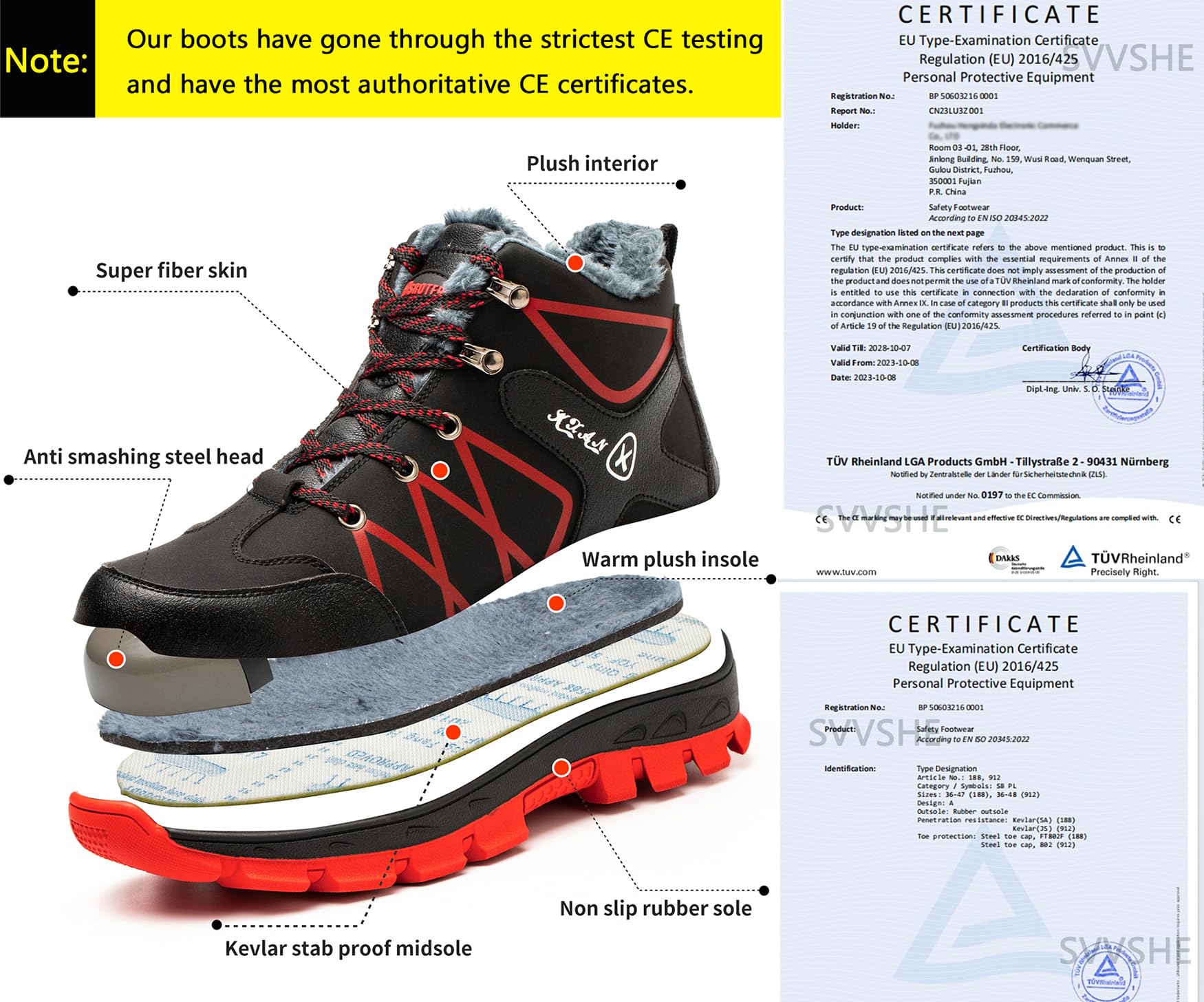 SVVSHE Scarpe Antinfortunistica Uomo Invernali Scarpe da Lavoro Donna Punta in Acciaio Leggero Stivali Antinfortunistica Uomo Scarpe da Trekking Impermeabile