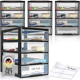 Hausfelder Schubladenbox A4, 4 Organizer mit jeweils 4 Schubladen inkl Aufkleber (A4, 4 Stk. mit 4 Schubladen)
