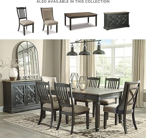 Miniatura 6 de Signature Design by Ashley Tyler Creek Silla auxiliar tapizada para comedor, 2 unidades, madera maciza, 19.25 pulgadas de alto, negro y negro