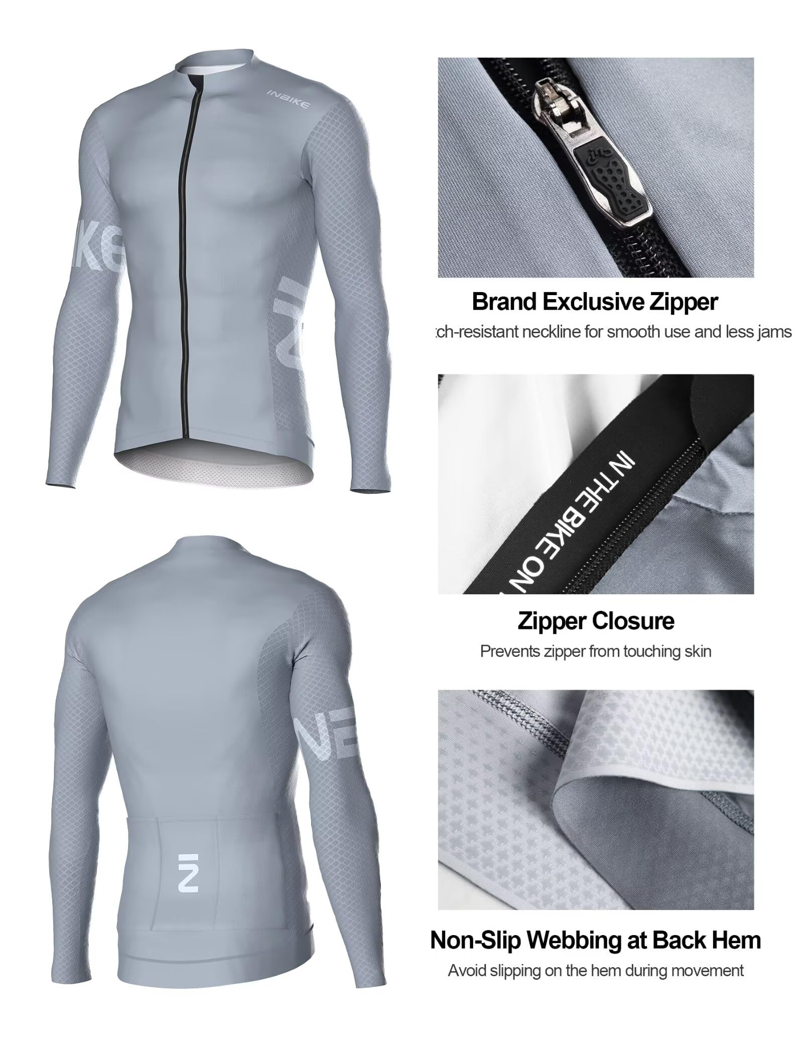 INBIKE Radtrikot Herren Rennrad Trikot Langarm Atmungsaktiv und Leicht mit 4.5CM Anti-Rutsch-Gewebe Fahrradtrikot für Radfahren Wandern und Fitness MZLS513