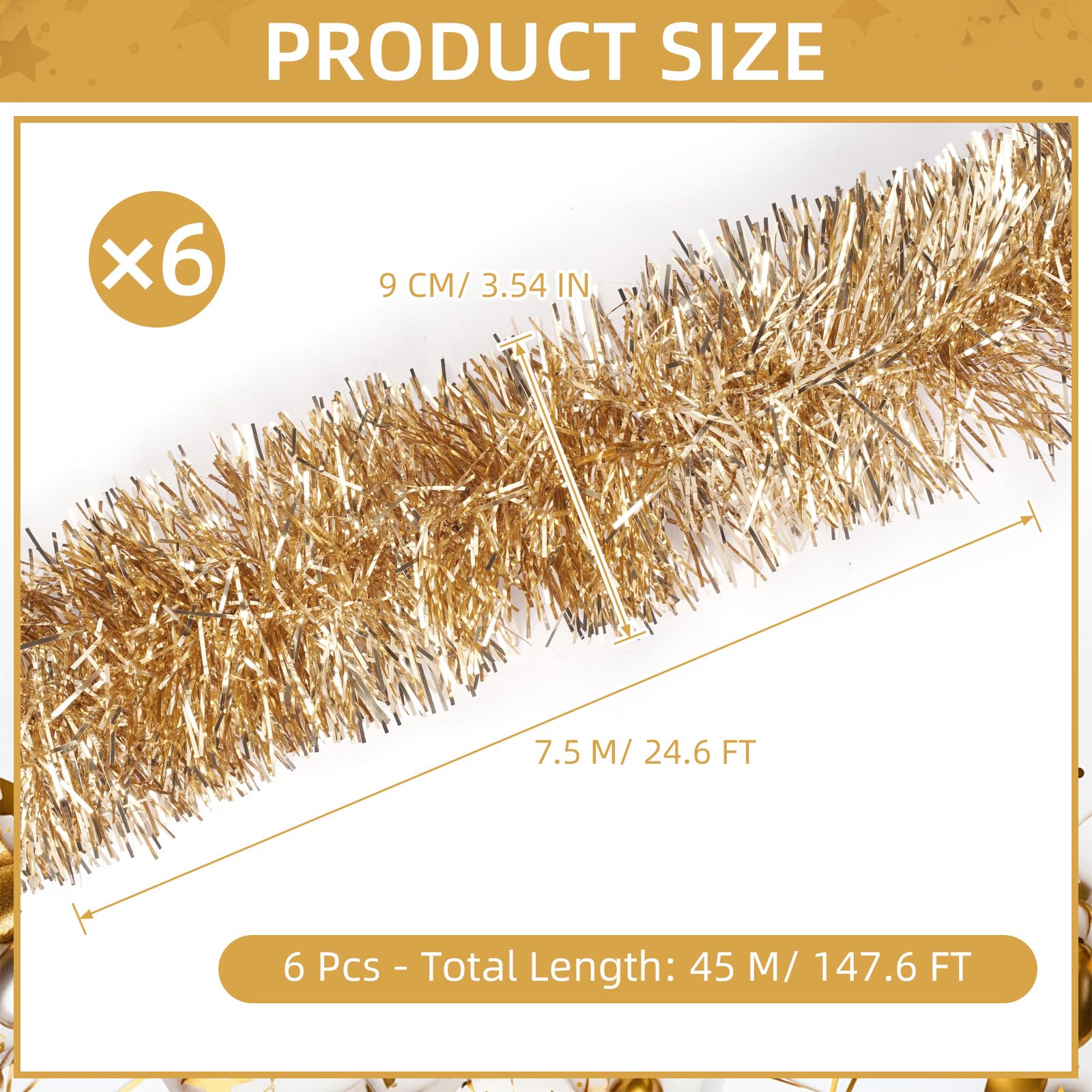 Lametta-Girlande, 45 m, Champagner-Gold-Lametta-Girlande für Weihnachten, Halloween, Neujahr, Geburtstagsfeiern und Baumschmuck