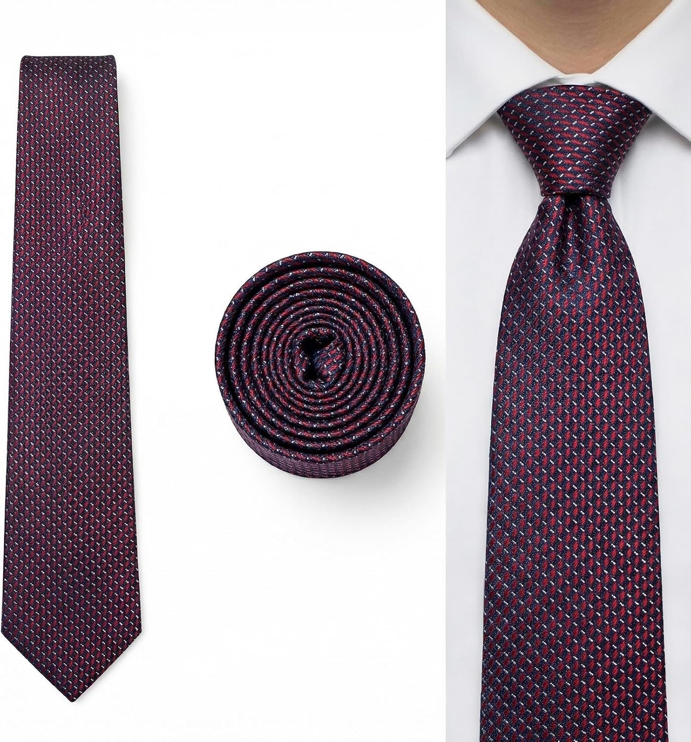 S&W SHLAX&WING Necktie for Men with Navy Burgundy Micro-Dots