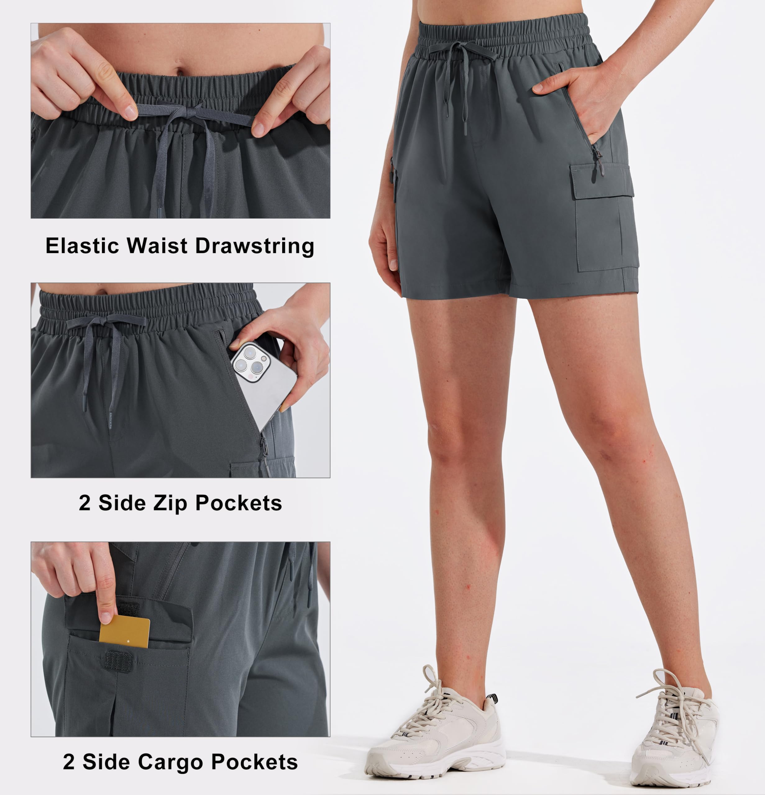 MASKERT Pantaloncini da Trekking Donna Cargo Short Sport Outdoor Pantaloncini da Corsa Running Estate Stretch Sportivi Shorts con Tasche
