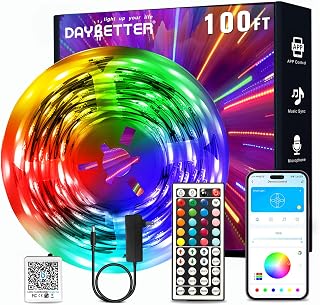 DAYBETTER 100ft Smart LED Strip Lights, App & Remote Control, Music Sync RGB Color Changing for Bedroom Party Decor