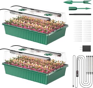 Guioiby 120-Cell Seed Starter Tray Kit with Grow Lights & Humidity Domes - 2-Pack Reusable for Indoor Seed Germination