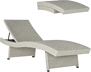 Outsunny Outdoor PE Rattan Wicker Sun Chaise Lounger Recliner Garden Chair With 5 Level Adjustable Backrest And 2~17ahc4a75vg01