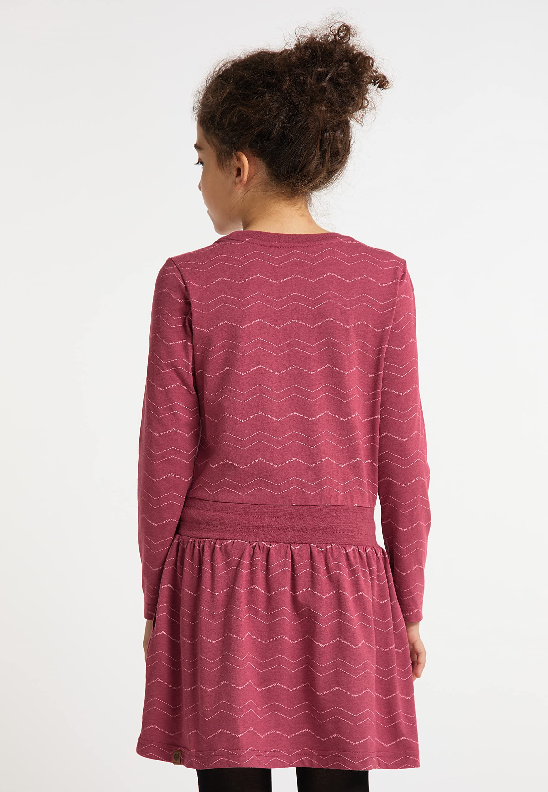 Ragwear Mädchen Kleid langärmelig mit Chevron-Muster, Kordel in der Taille, Taschen, 100% vegan, ideal für Schule und Freizeit
