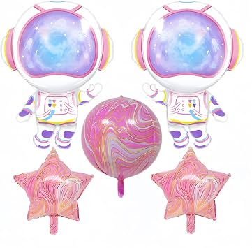 5Pcs Astronaut Balloons for Girls/Two the Moon Birthday Girl Decor/First Trip Around The Sun Decor/Purple Outer Space Astronaut 4D Planet Balloons for Girl/Galaxy Planet Space Travel UFO Baby Shower