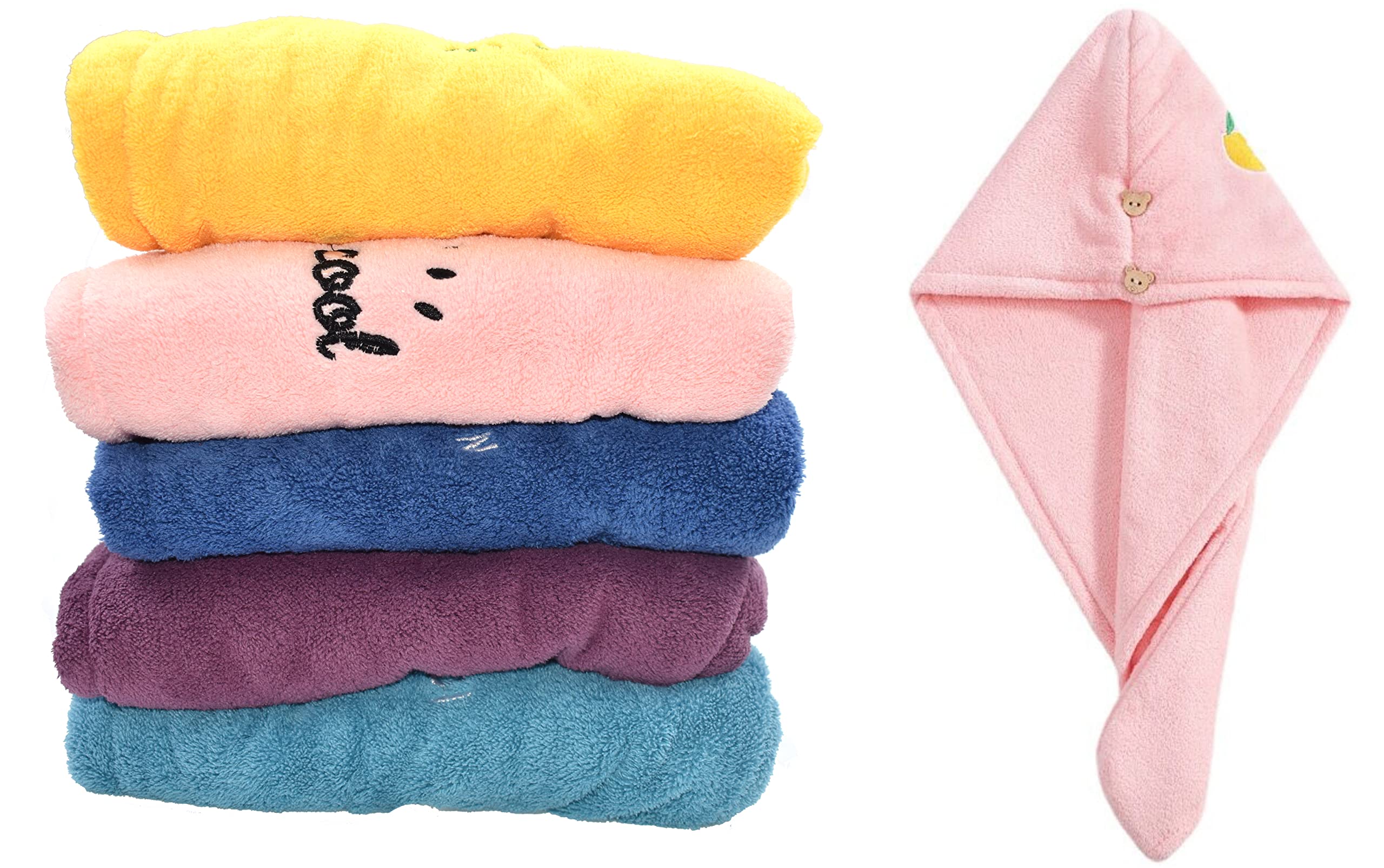 5 Pack Microfiber Absorbent Towels for Drying Curly, Long, Thick Hair (Yellow, Pink, Purple, Blue, Aqua)