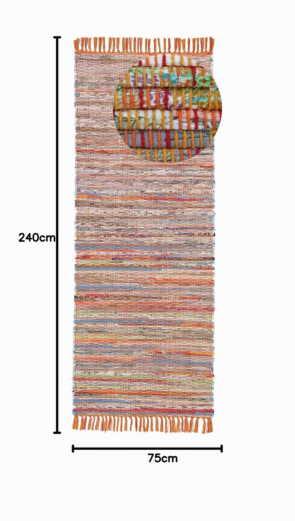 carpetfine Flachgewebeteppich Kelim Chindi Läufer Orange 75x240 cm | Moderner Teppich für Wohn- und Schlafzimmer