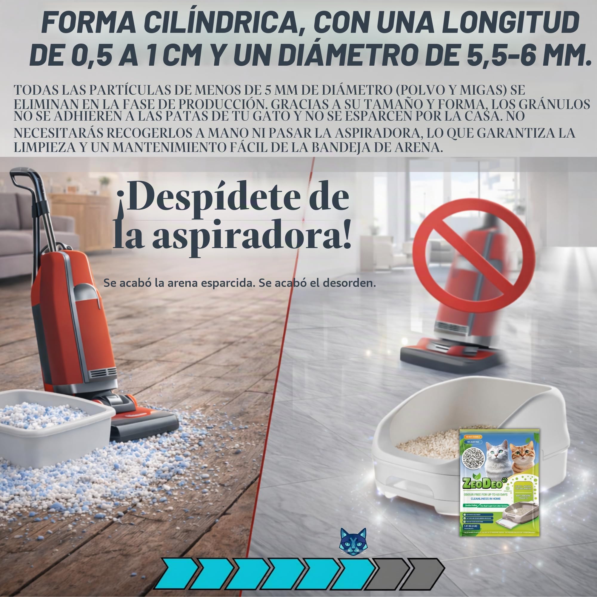 Pellets de arena para gatos de zeolita natural para sistemas de arena de gatos de dos capas (1,81 kg)