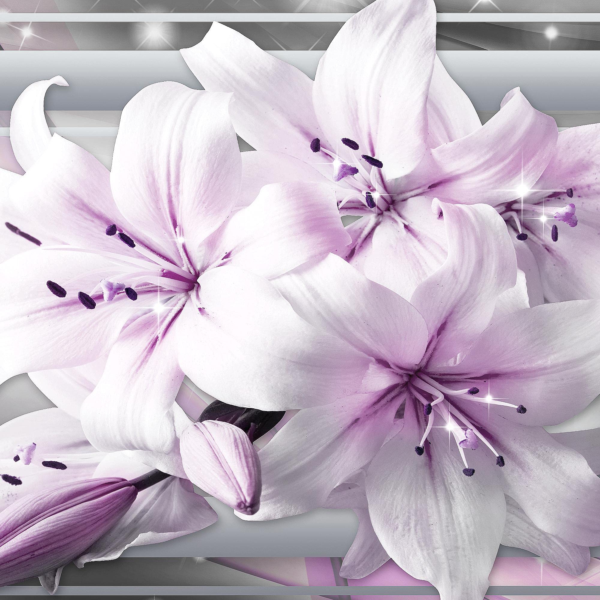 Runa Art Murali XXL Fiori Gigli 200 x 80 cm Rosa Grigio 5 Pezzi - Made in Germany - 021755b