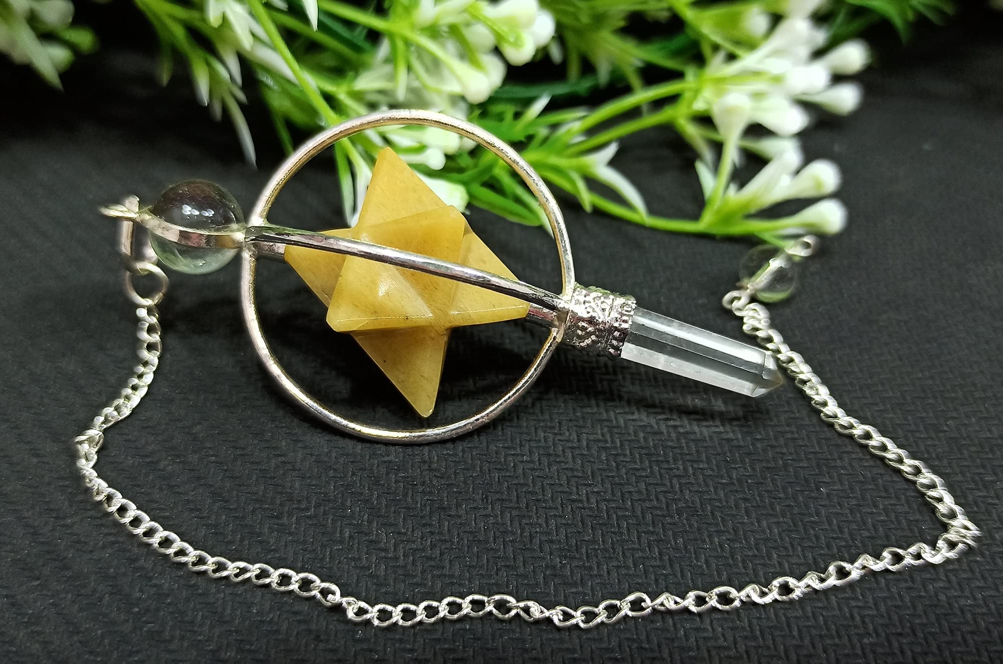 Raumdekoration Edelstein Rosenquarz 3 Stein Merkaba Spinning Star Facettiertes Pendel Wünschelrute Balancing (Color : Yellow Agate)