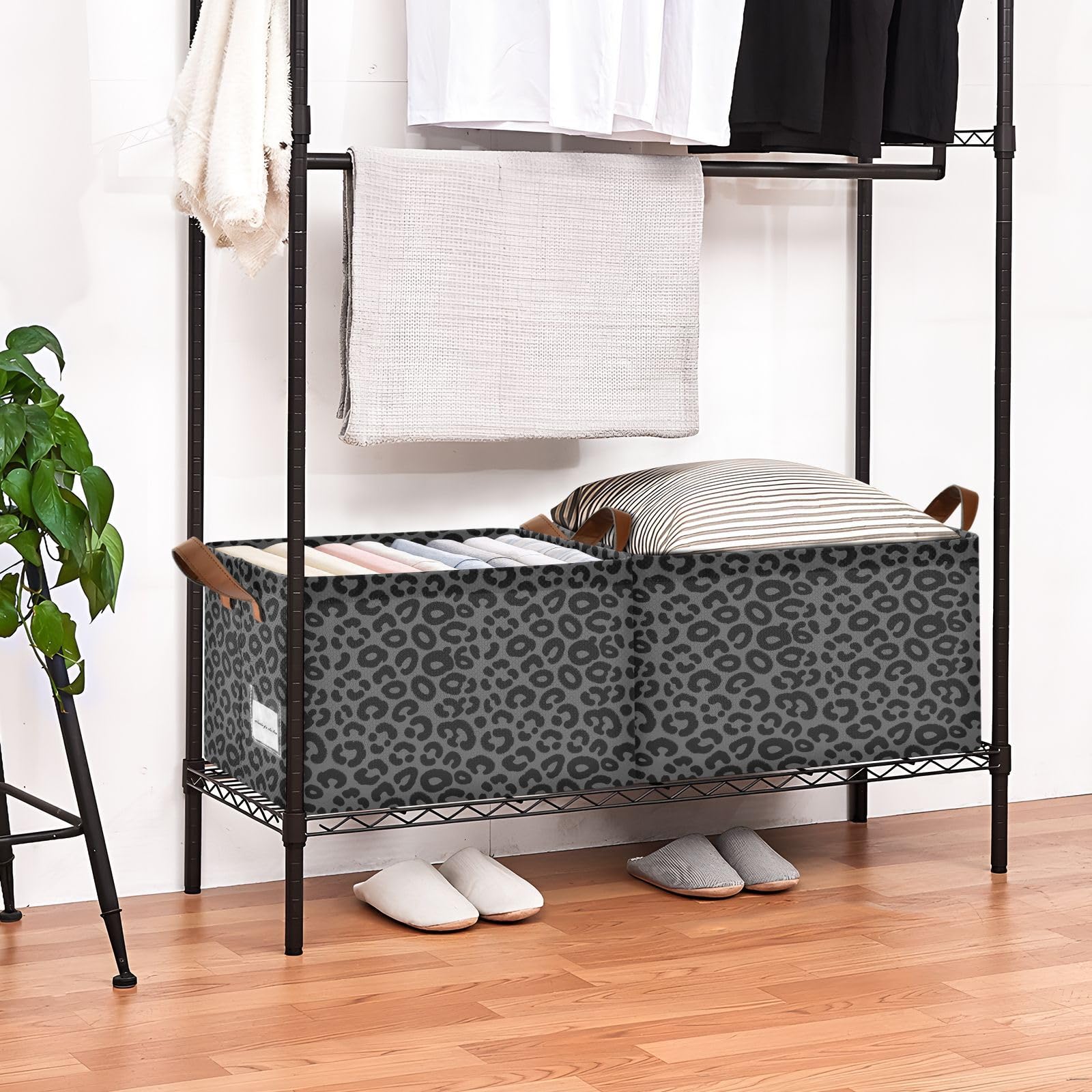 FRODOTGV Contenedores de almacenamiento abiertos para armario, dormitorio, cocina, negro, gris, leopardo, M
