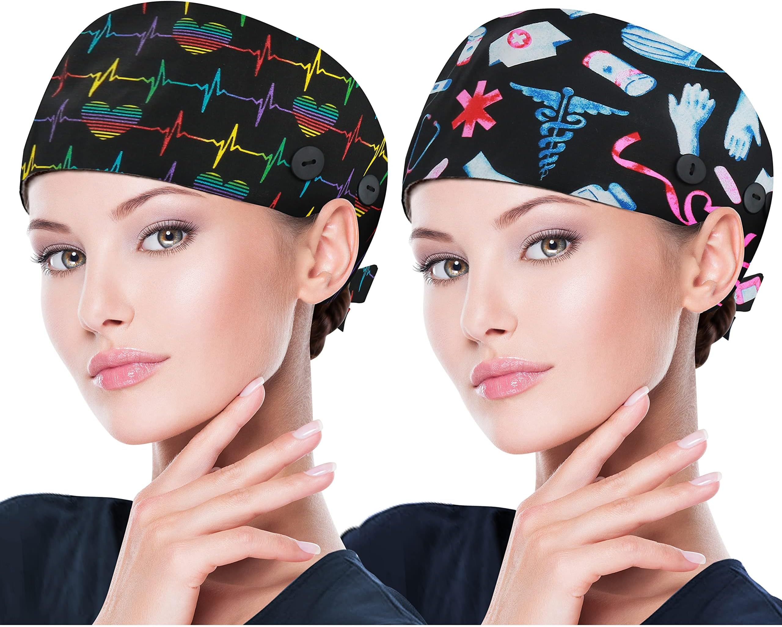 ABAMERICA Working Caps with Button and Sweatband, Adjustable Working Hats for Women Men, One Size(Tie Back or Toggle)