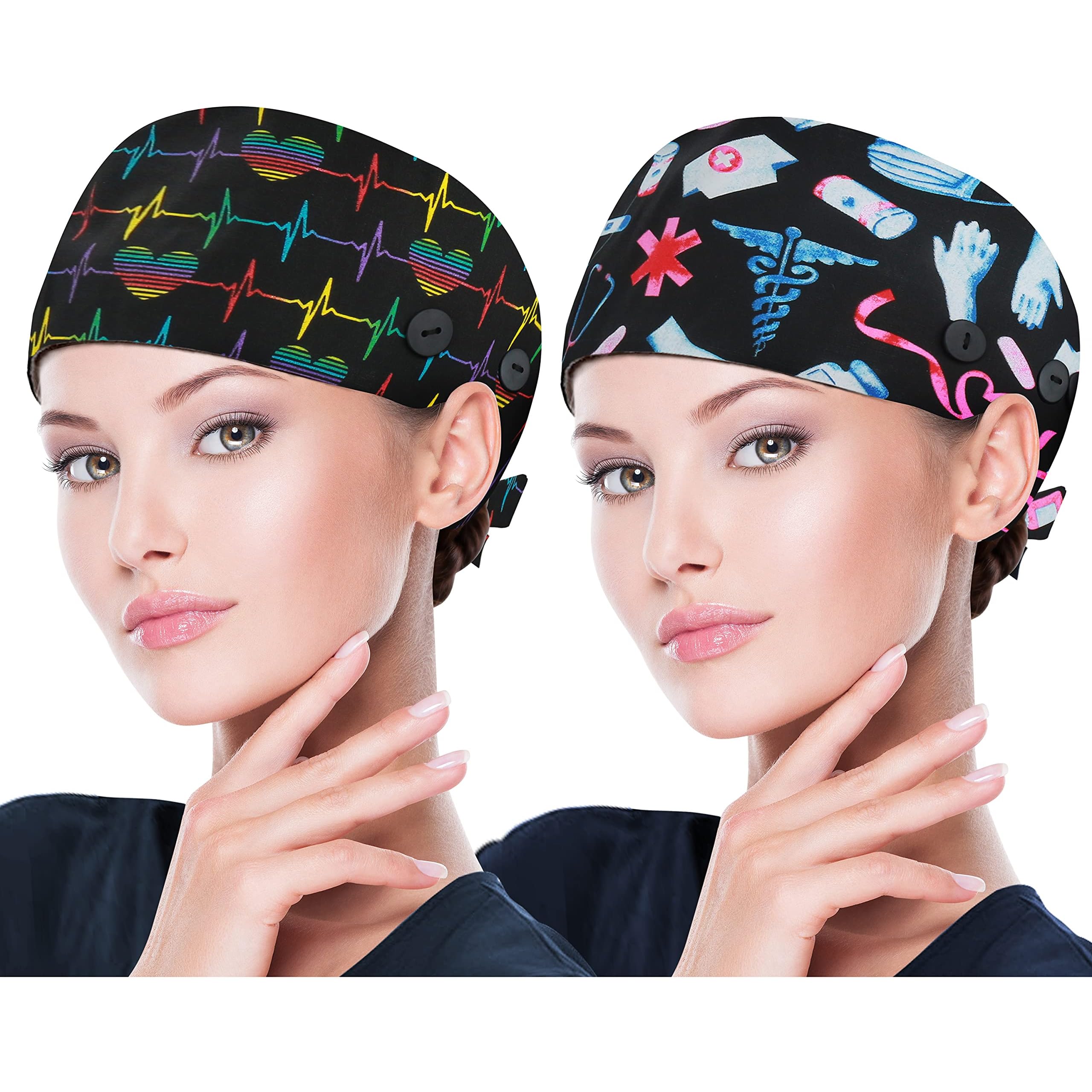 ABAMERICA Working Caps with Button and Sweatband, Adjustable Working Hats for Women Men, One Size(Tie Back or Toggle)