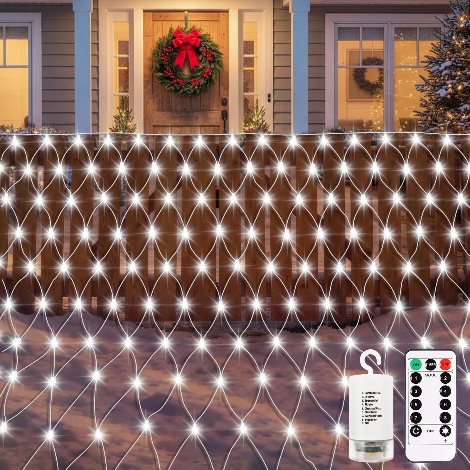 CCILAND 3M x 2M Battery Garden Net Lights, 200 LED Mesh Lights with Remote 8 Modes Fairy Lights String Outdoor Waterproof Dimmable for Backyard Bedroom Ceiling Patio Tree Decor (Cool White) — image 1