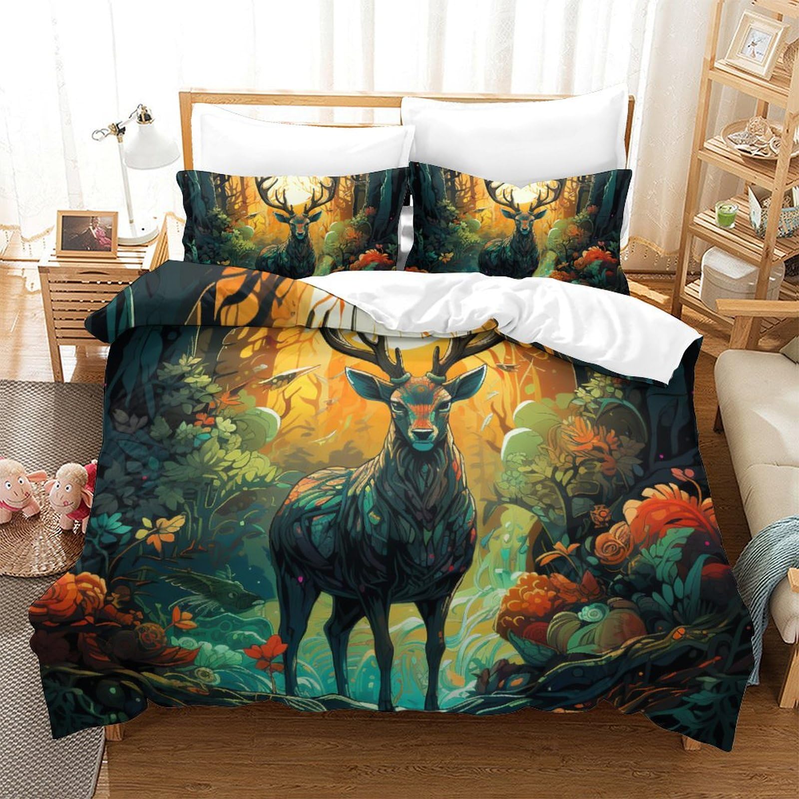 Housse de couette Wapiti 3D pour chambre d'enfant et ado, parure microfibre avec zip 260x220