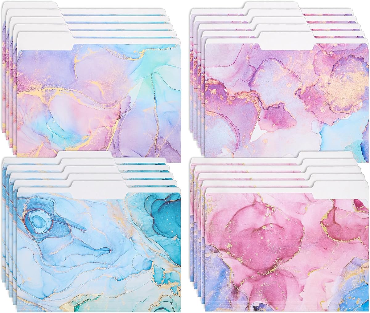 Whaline 24 Pack Marble File Folders Letter Size Pink Blue Marble Decorative File Pockets with 1/3 Cut Tab for Home Office Classroom Supplies, 8.9 x 11.6 Inch